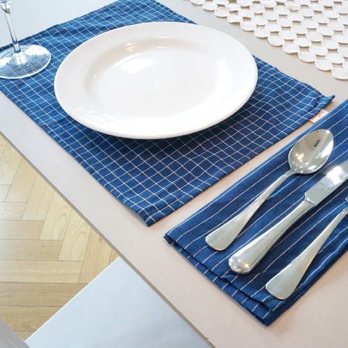 블루 스트라이프&amp;그리드  home table mat